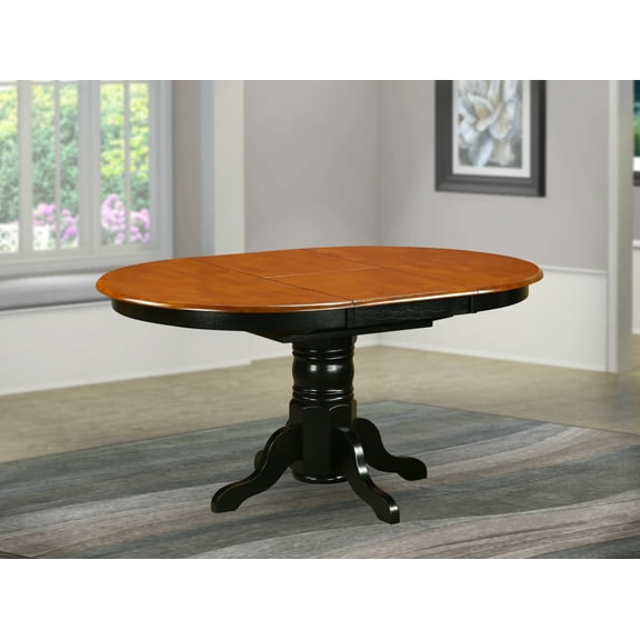 East West Furniture Avon Oval Wood Butterfly Leaf Dining Table in Black/Cherry
