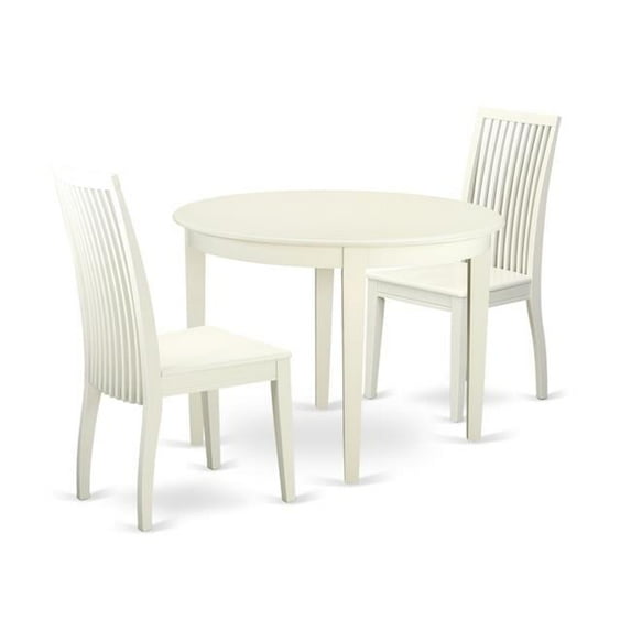 East West Furniture BOIP3-LWH-W 3 Piece Kitchen Table Set, Linen White