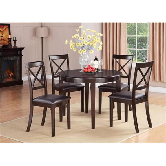 East West Furniture BOST5-CAP-LC Boston 5PC set with round table and 4 Faux Leather upholstered seat chairs