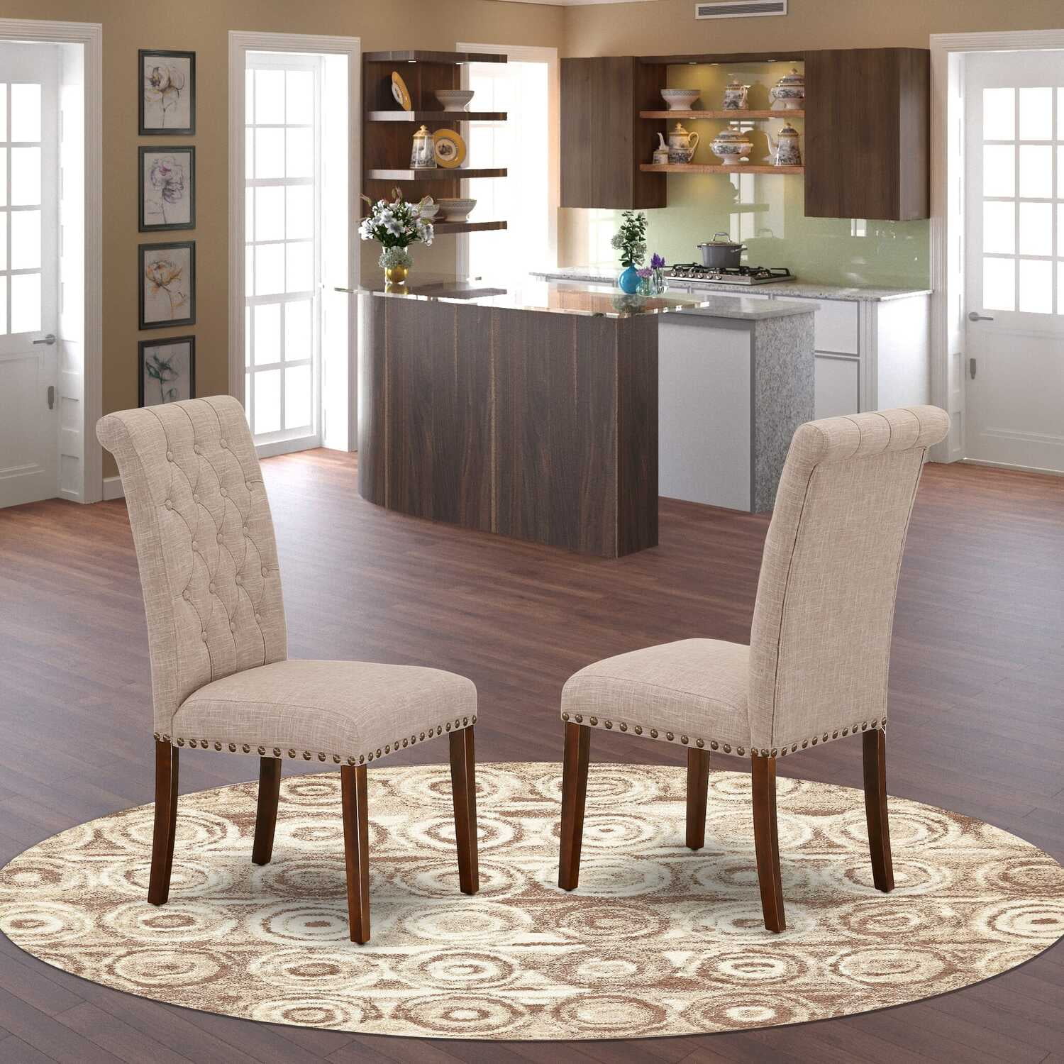 High Back Black Linen Upholstered Parsons Side Chair