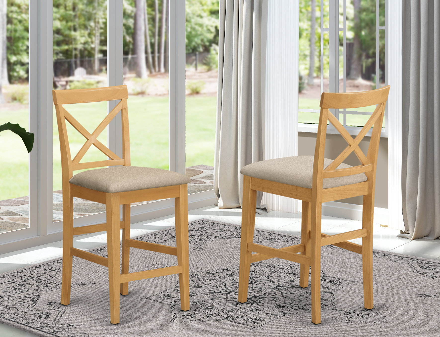 East West Furniture Bar Stool, Oak, Set of 2