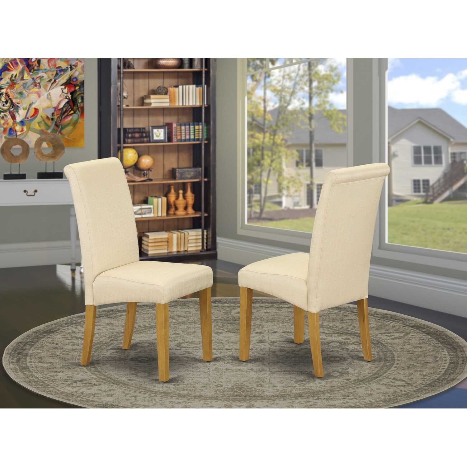 PBA4T02 Parson Chair with Oak Finish Leg and Linen fabric-Light Baige Color - Set of 2