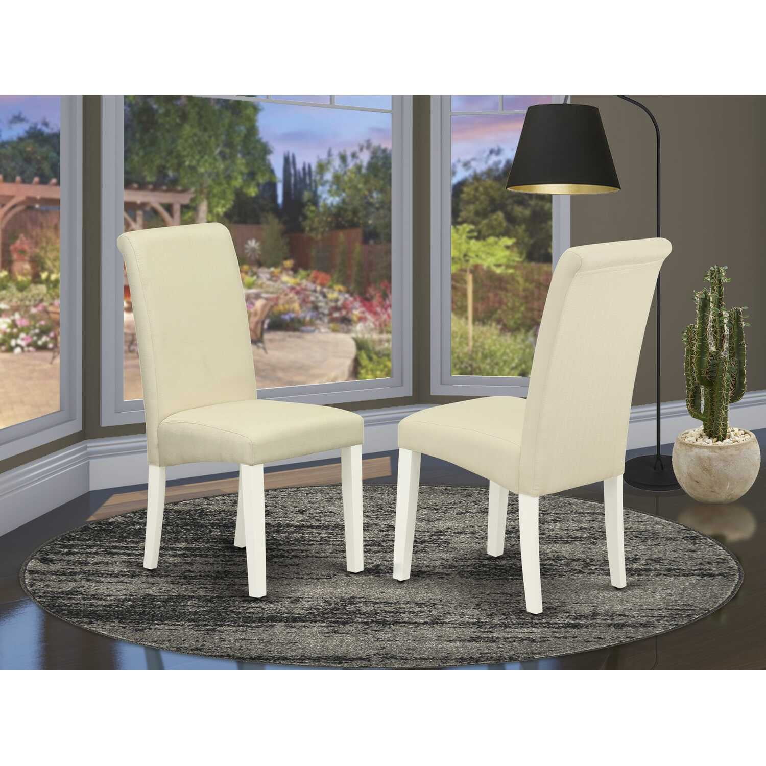 High-Back Parsons Side Chair in White Linen and Wood