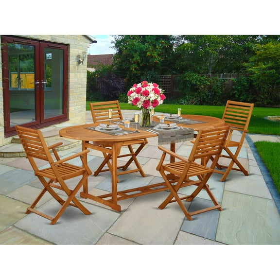 East West Furniture Wooden Patio Set Natural Oil, BSBS5CANA