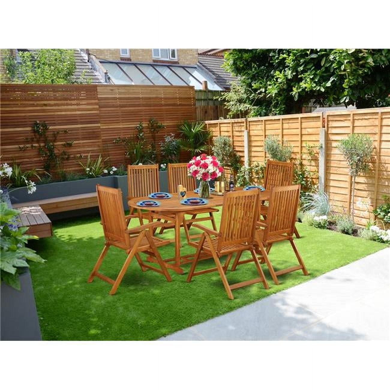 Natural Oil Acacia Wood 7-Piece Patio Dining Set with Folding Chairs