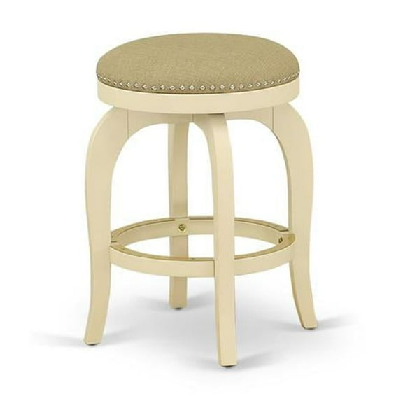 East West Furniture Bedford 24" Wood Swivel Backless Bar Stool in Linen White