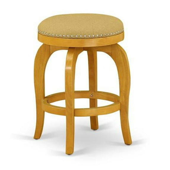 East West Furniture Bedford 24" Wood Swivel Backless Bar Stool in Vegas Gold/Oak