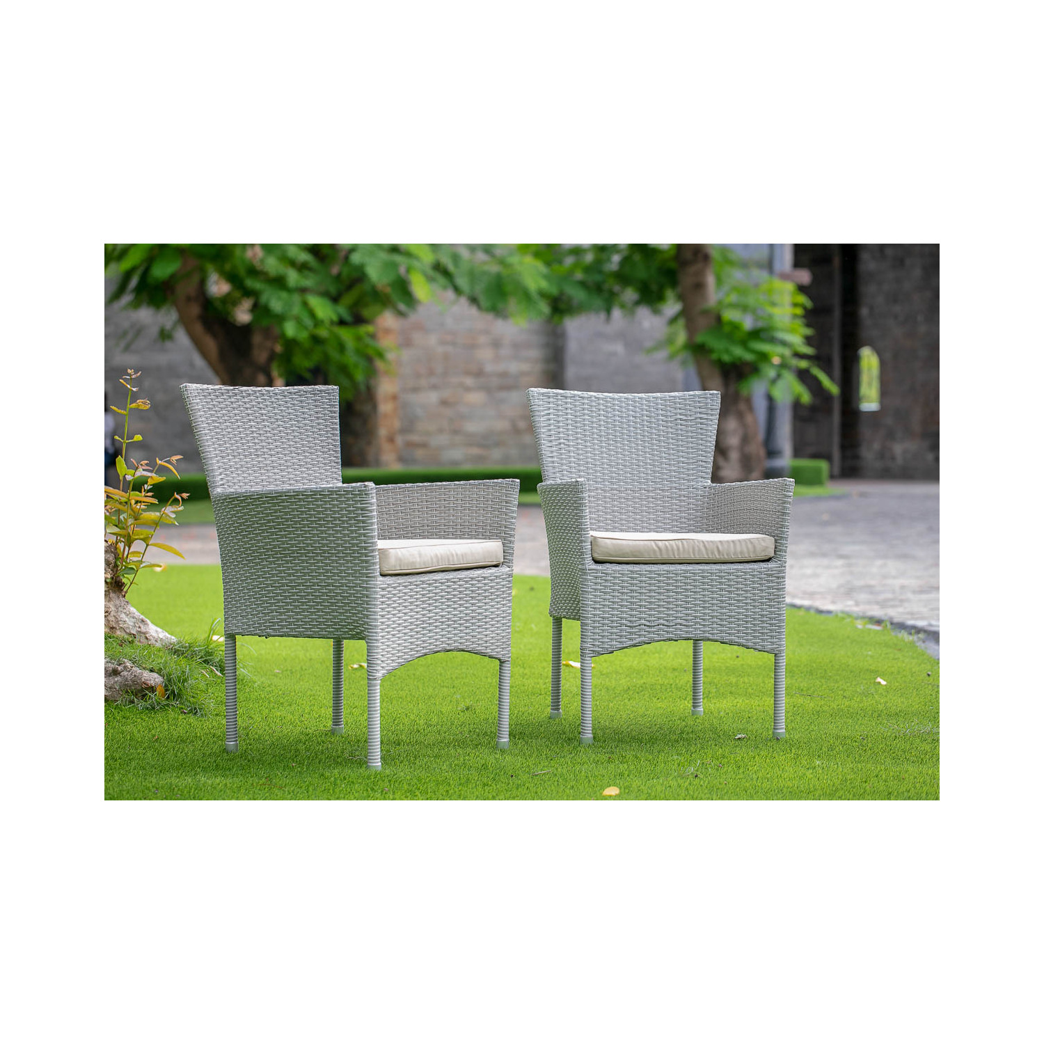 East West Furniture Bork Metal & Wicker Patio Dining Chair in Natural (Set of 2) - image 1 of 3