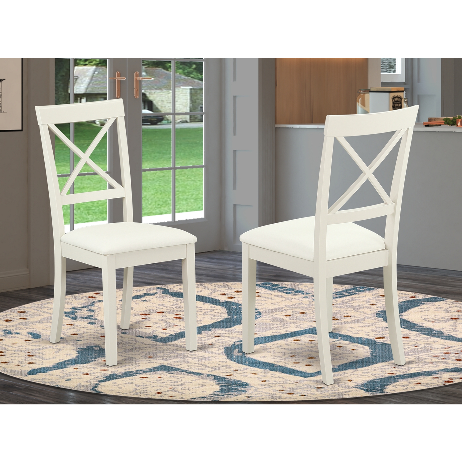 Linen White Faux Leather Upholstered Parsons Side Chair with Cross Back