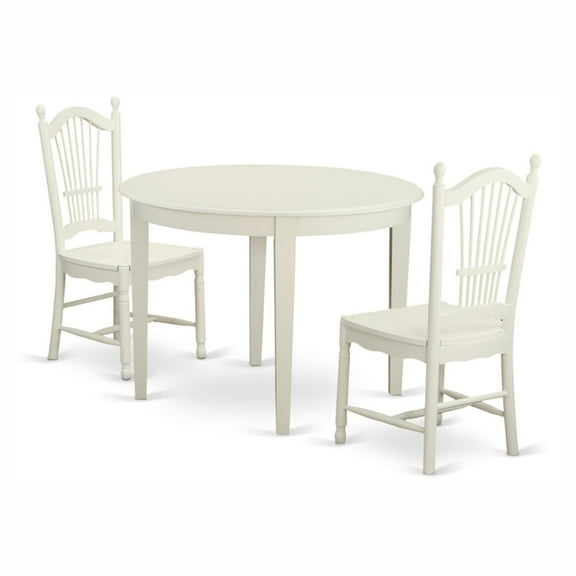 East West Furniture Boston 3 Piece Round Dining Table Set with Dover Wooden Seat Chairs