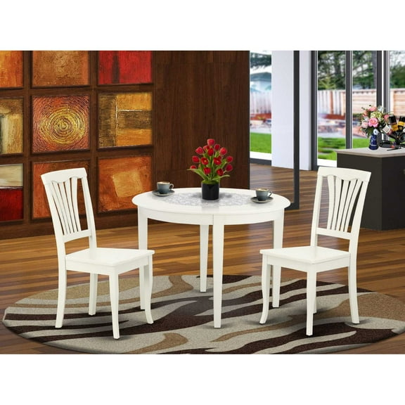 East West Furniture Boston 3-piece Dining Table & Slatted Chairs in Linen White