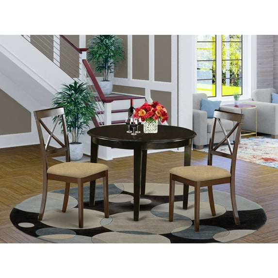 East West Furniture Boston 3-piece Small Dining Set w/ Round Table in Cappuccino
