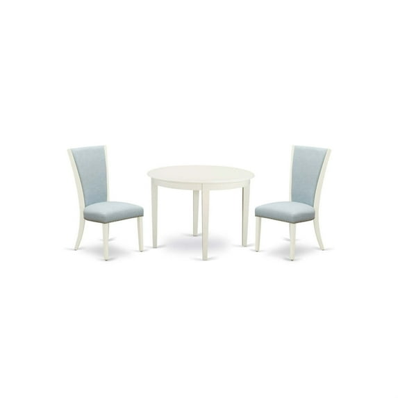 East West Furniture BOVE3-WHI-15 3 Piece Dining Table Set - 2 Dining Chair with High Back and 1 Dining Table - Linen White Finish