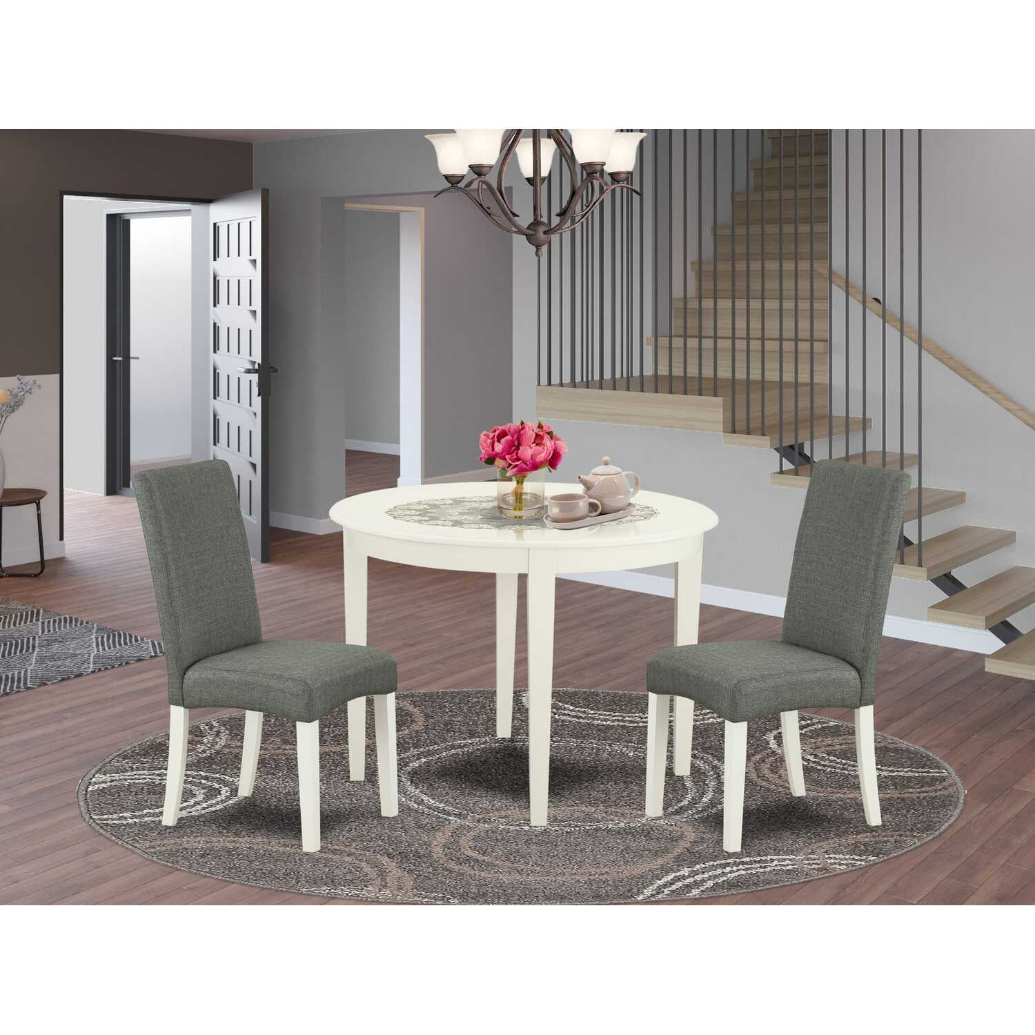 Set pranzo tavolo rotondo 80 cm grigio e 4 sedie in polipropilene bianco - Paint
