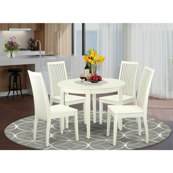 East West Furniture Dining Room Set Linen White, BOIP5-LWH-W