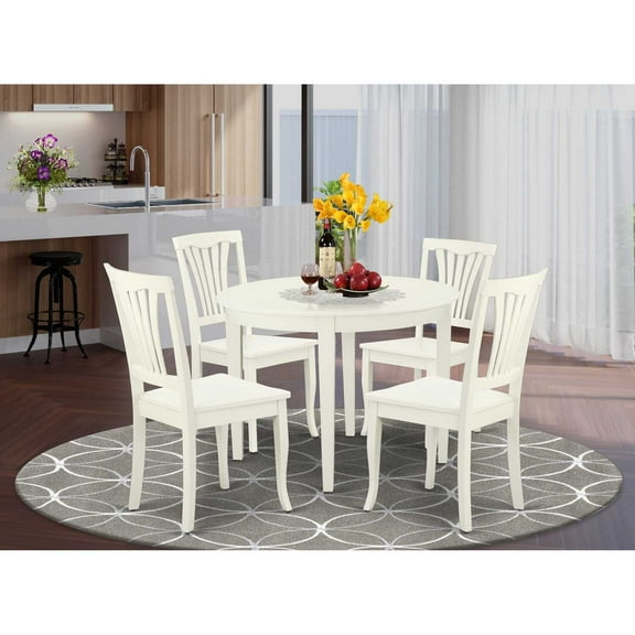 East West Furniture Dining Room Set Linen White, BOAV5-LWH-W