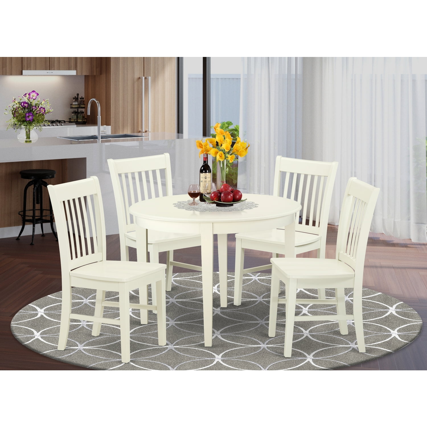 Linen White Faux Leather Seat 5-Piece Dining Set