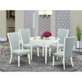 thumbnail image 1 of East West Furniture East-West Furniture BOVE5-WHI-15 - A dining room table set of 4 excellent kitchen dining chairs with Linen Fabric Baby Blue color and a gorgeous round dining table with Linen..., 1 of 6