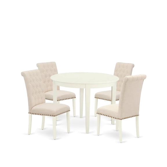 East West Furniture Boston 5-piece Wood Dining Set in Linen White/Light Beige
