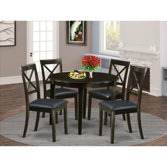 East West Furniture Boston 5-piece Wood Dining Set with 4 Chairs in Cappuccino