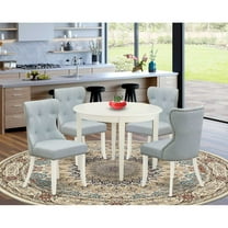 East West Furniture East-West Furniture BOSI5-WHI-15 - A wooden dining table set of 4 wonderful dining room chairs with Linen Fabric Baby Blue color and a gorgeous wooden dining table with Linen...