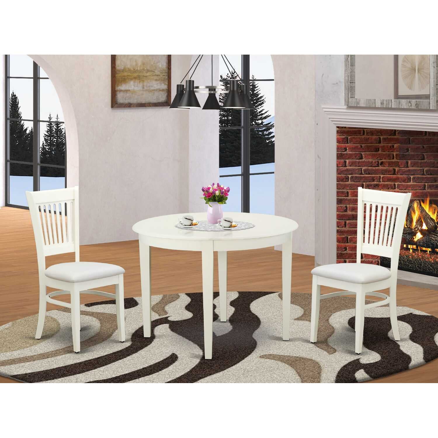 East West Furniture Boston 3-piece Wood Dining Table And Chairs In Linen White