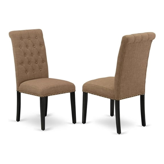 East West Furniture Bremond 42" Fabric Dining Chairs in Brown (Set of 2)