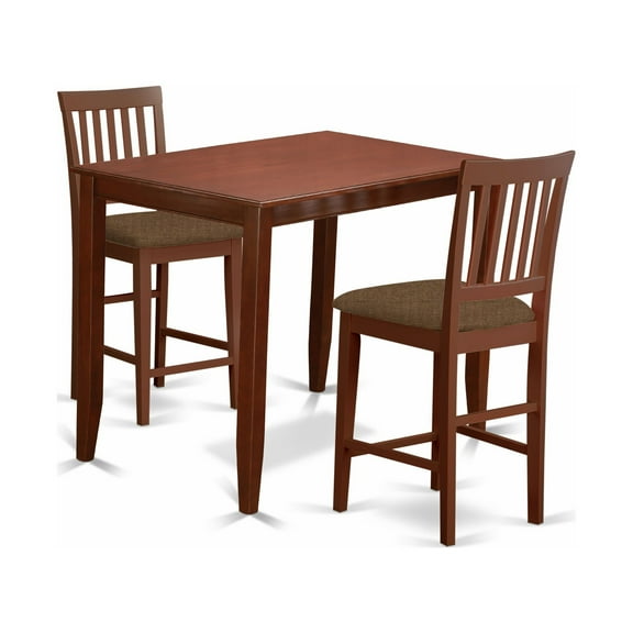 East West Furniture Buckland 3-piece Wood Counter Height Dining Set in Mahogany
