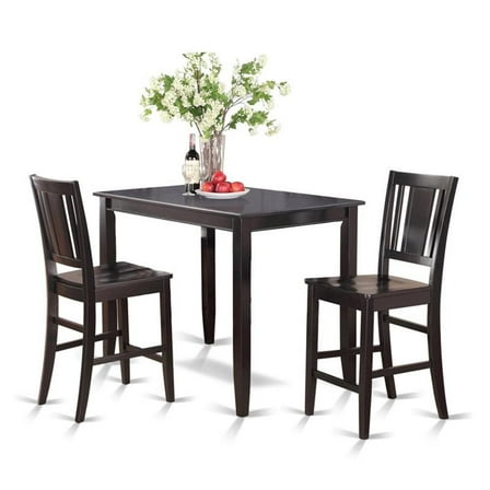 East West Furniture Buckland 3-piece Wood Dining Table and Chair Set in Black