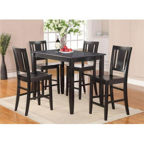 East West Furniture Buckland 5-piece Dining Set with Table and 4 Stools in Black