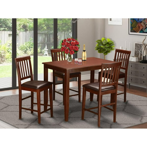 East West Furniture Buckland 5-piece Wood Counter Height Dining Set in Mahogany