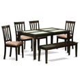 thumbnail image 1 of East West Furniture CAAN6G-CAP-C Kitchen Table with Glass Top Table & 4 Chairs Plus a Bench, Cappuccino - 6 Piece, 1 of 1