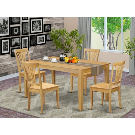 East West Furniture CAAV5-OAK-W Small Kitchen Table & 4 Chair, Oak