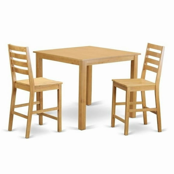 East West Furniture CAFE3-OAK-W Capri Counter Height Pub Table & 2 Dining Room Chairs, Oak