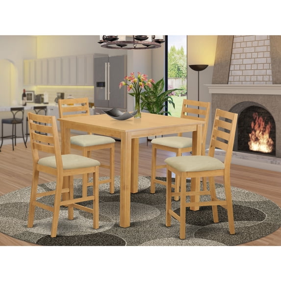 East West Furniture CAFE5-OAK-C Dining Counter Height Small Kitchen Table & 4 Chairs, Oak