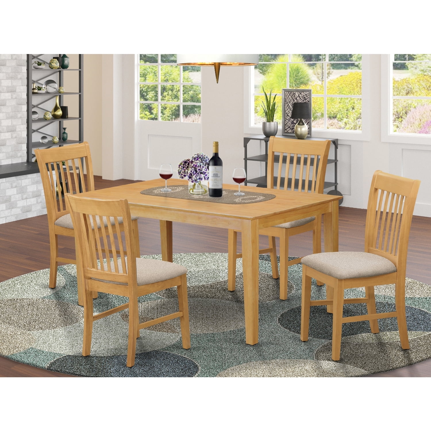 East West Furniture CANO5-OAK-C Capri Dining Table & 4 Chairs, Oak ...