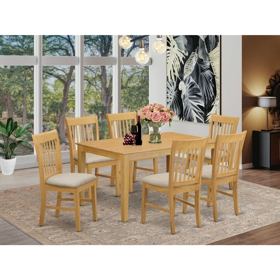 East West Furniture CANO7-OAK-C Small Kitchen Dining Room Table & 6 Chairs, Oak