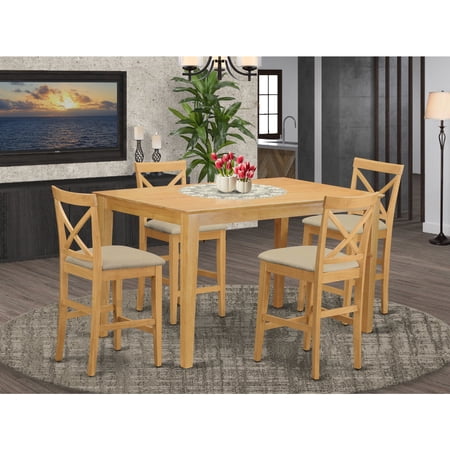 East West Furniture CAPB5H-OAK-C Counter Height Dining Pub Table & 4 Bar Stools with Backs, Oak
