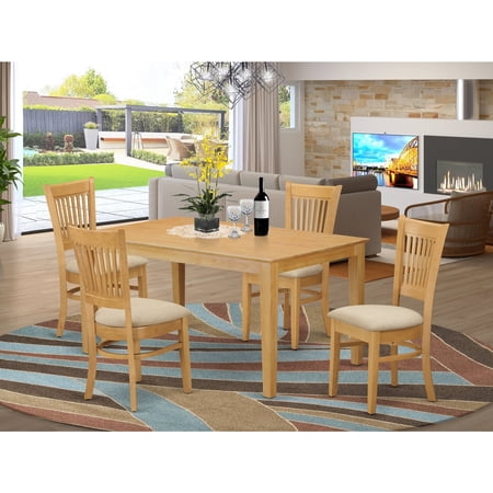 East West Furniture CAVA5-OAK-C Small Kitchen Table & 4 Dining Chairs, Oak