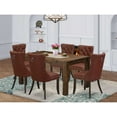 thumbnail image 1 of East West Furniture 7-Piece Dining Table Set in Distressed Jacobean/Burgundy, 1 of 7
