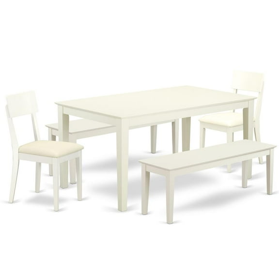 East West Furniture Capri 5-piece Dining Set w/ 2 Chairs and 2 Benches in White