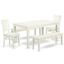 East West Furniture Capri 5-piece Wood Dining Set with 2 Benches in Linen White