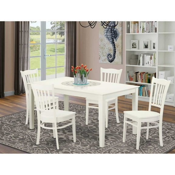 East West Furniture Capri 5-piece Wood Dining Set with Rectangle Table in White