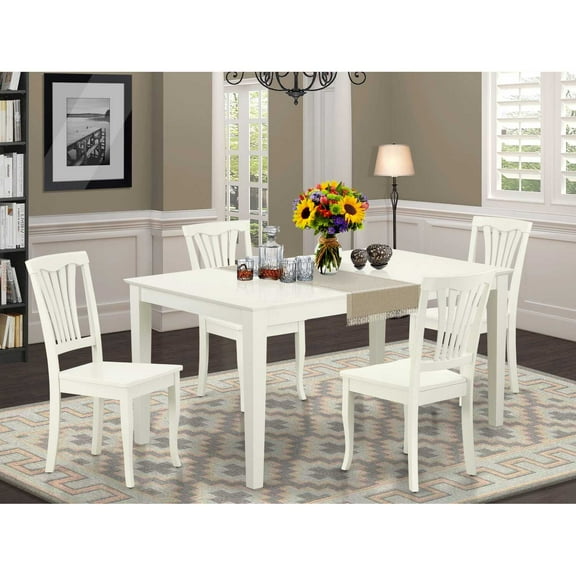 East West Furniture Capri 5-piece Wood Dining Set with Slatted Chairs in White