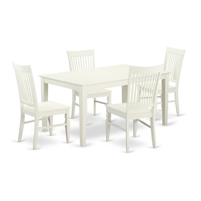 East West Furniture Capri 5-piece Wood Dining Set with Solid Tabletop in White
