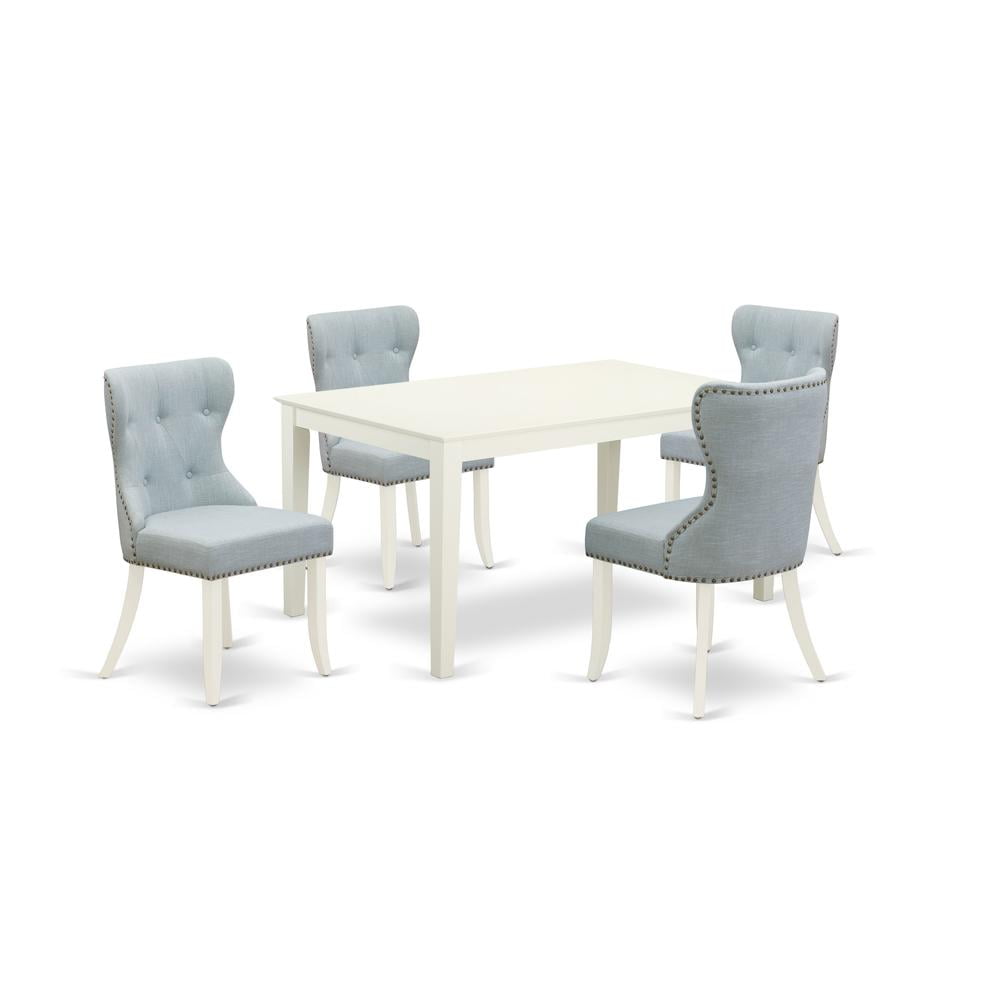 East West Furniture Capri 5-piece Wood Dining Table Set in Linen White ...