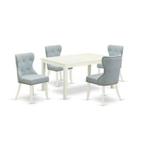 East West Furniture Capri 5-piece Wood Dining Table Set in Linen White