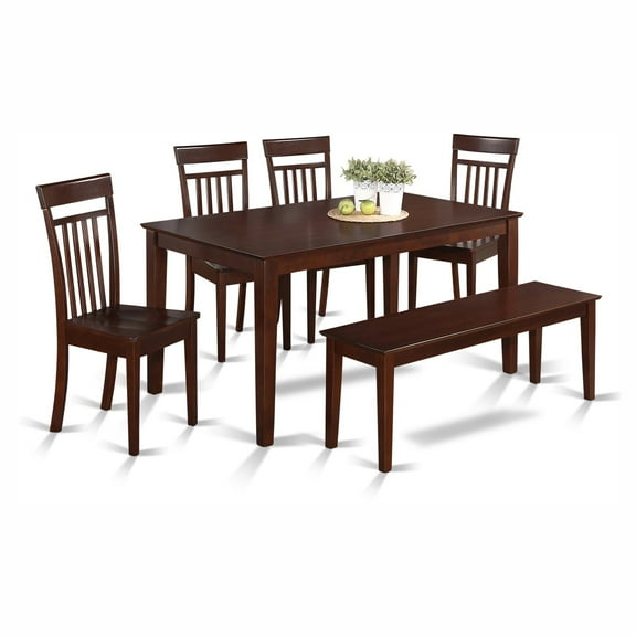 East West Furniture Capri 6 Piece Rectangular Dining Table Set with Wooden Seat Chairs