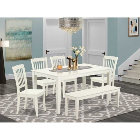 East West Furniture Dining Room Set Linen White, CADA6-LWH-W