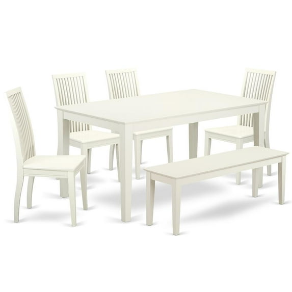 East West Furniture Capri 6-piece Wood Kitchen Table Set in Linen White